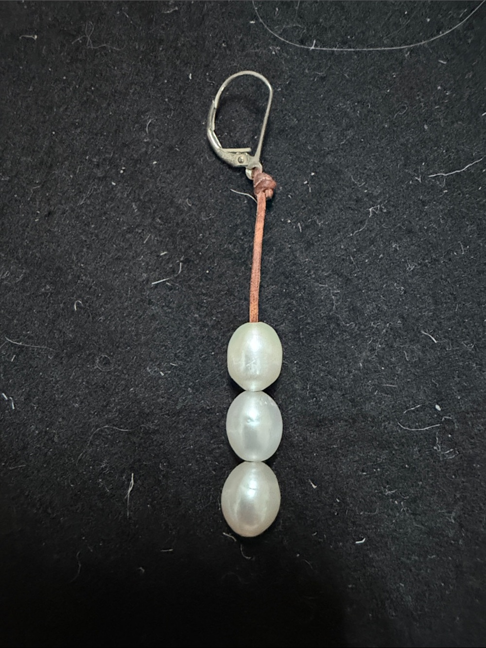 1. Source Unknown White Pearl Drop Earring.  with Leather Cord